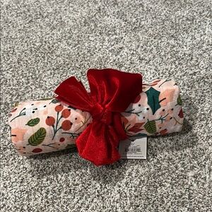 NWT Mud Pie Red Bow Headband & Festive Muslin Swaddle Blanket
